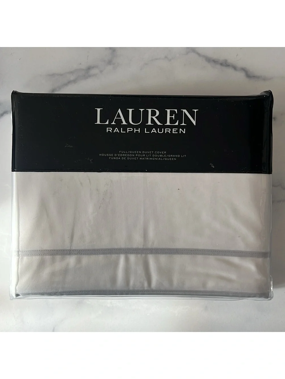 Lauren Ralph Lauren Spencer Sateen Border Queen Duvet Cover Soft Grey New w/Tag